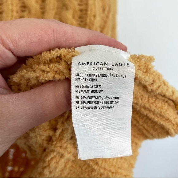 AMERICAN EAGLE Impossibly Soft Cable Knit Chenille Sweater Solid Mustard Yellow - Picture 10 of 16